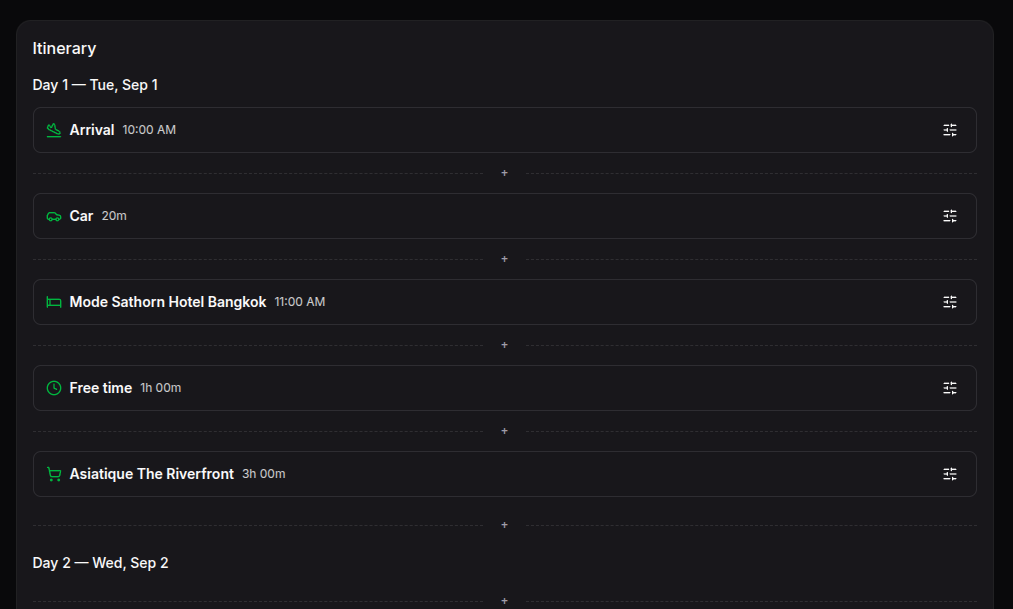 Travel Planner itinerary screenshot