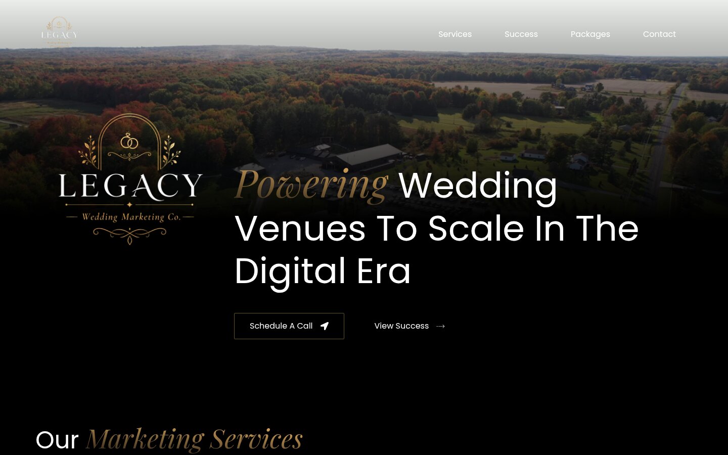 Legacy Wedding Marketing website hero screenshot